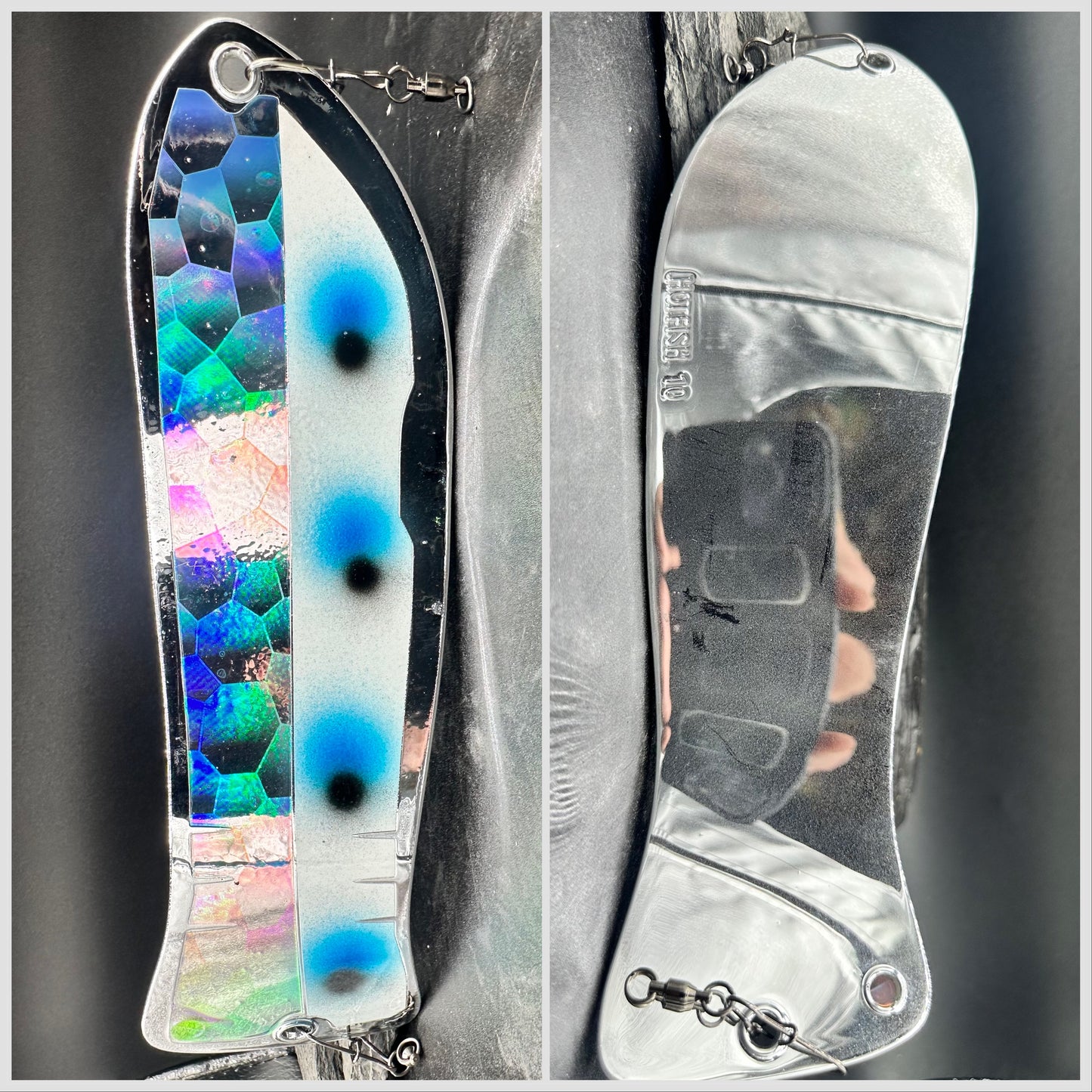10" CHROME WITH HOLO SCALE/GLOW BLUE/BLACK DOT AND CHROME BACK