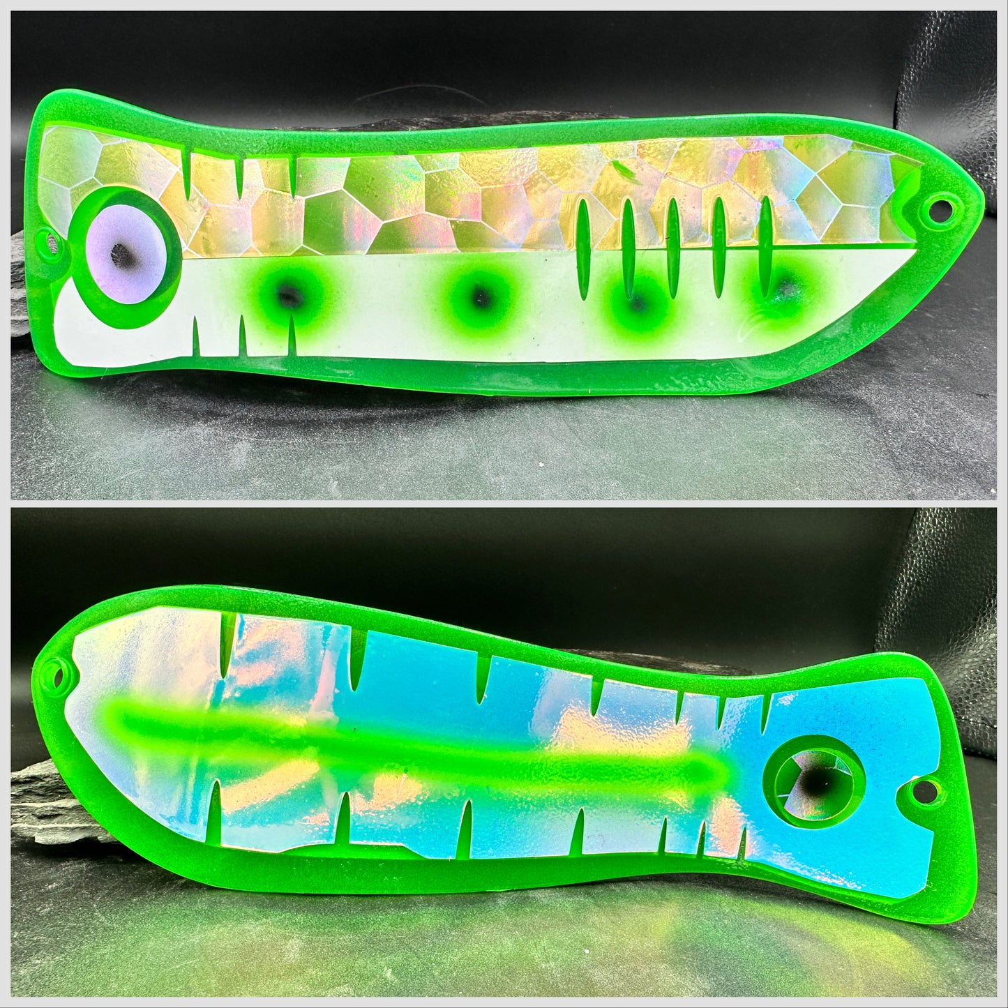 10" GREEN holo SCALE GLOW/ 4GREEN DOTS AND RV BACK/ green strip 2 face