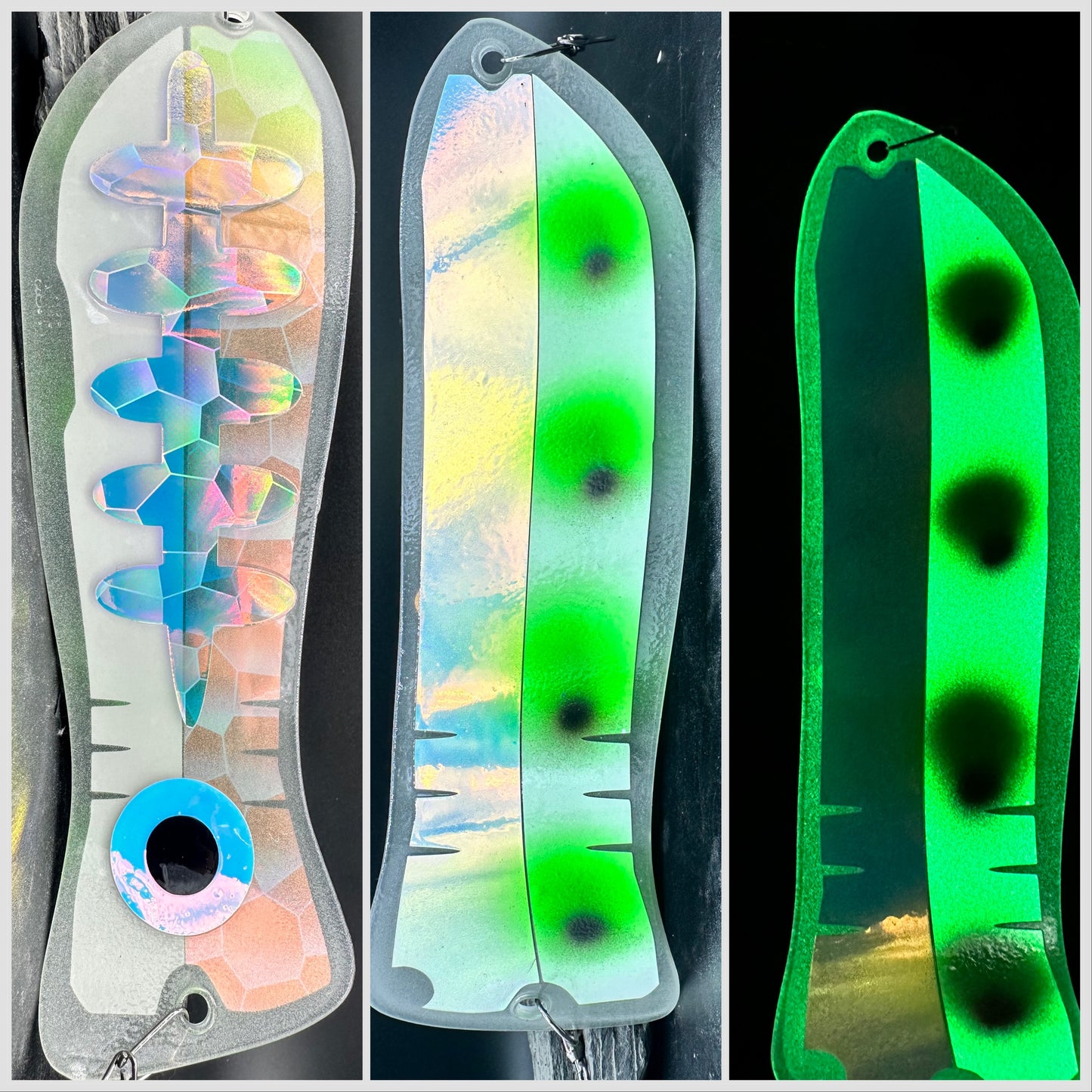 10" UV GLOW, HOLO SCALE, GLOW, GREEN/BLACK DOT, HOLO SCALE LADDERBACK