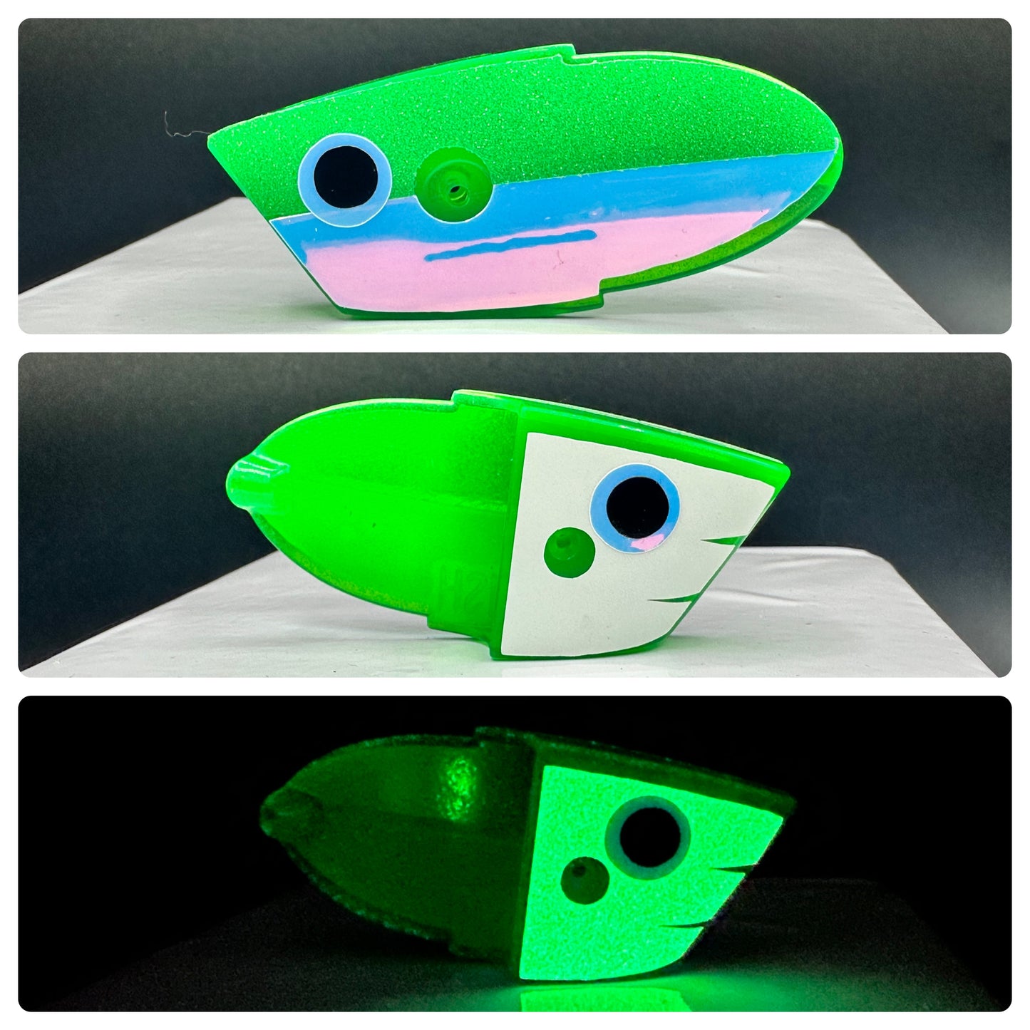 Green with glitter green/RV and GLoW front