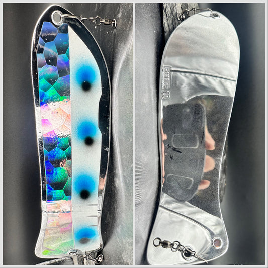 10"  CHROME WITH HOLO SCALE/GLOW BLUE/BLACK DOT AND CHROME BACK
