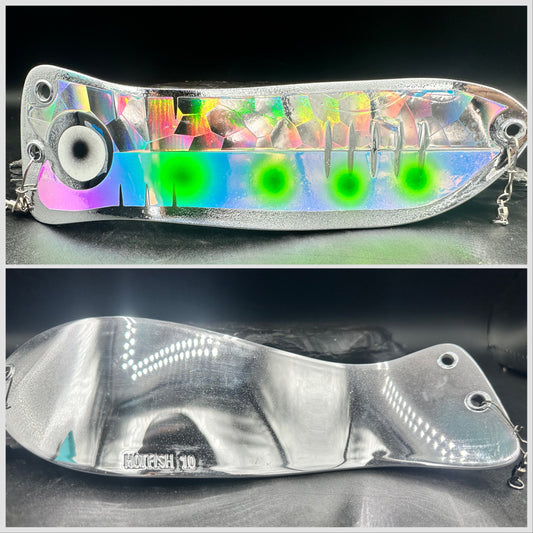 10"  CHROME WITH SILVER SCALE RV 4 GREEN DOT AND CHROME BACK