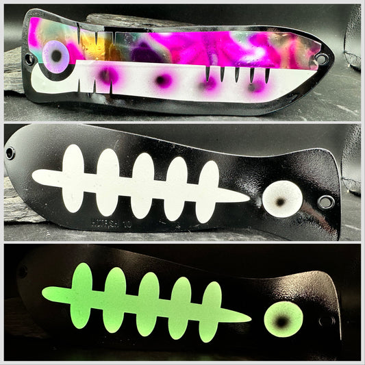 10" BLACK  BLEEDING CHROME /glow,  purple dot, glow ladderback back