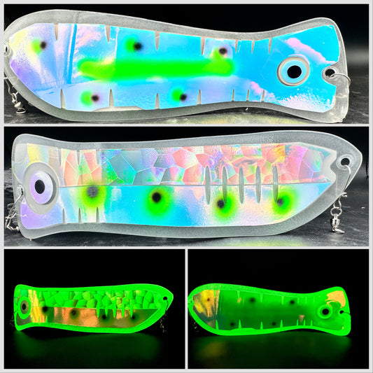 10" UV GLOW, 2 Face, HOLO SCALE, RV BLACK/ green/black dots