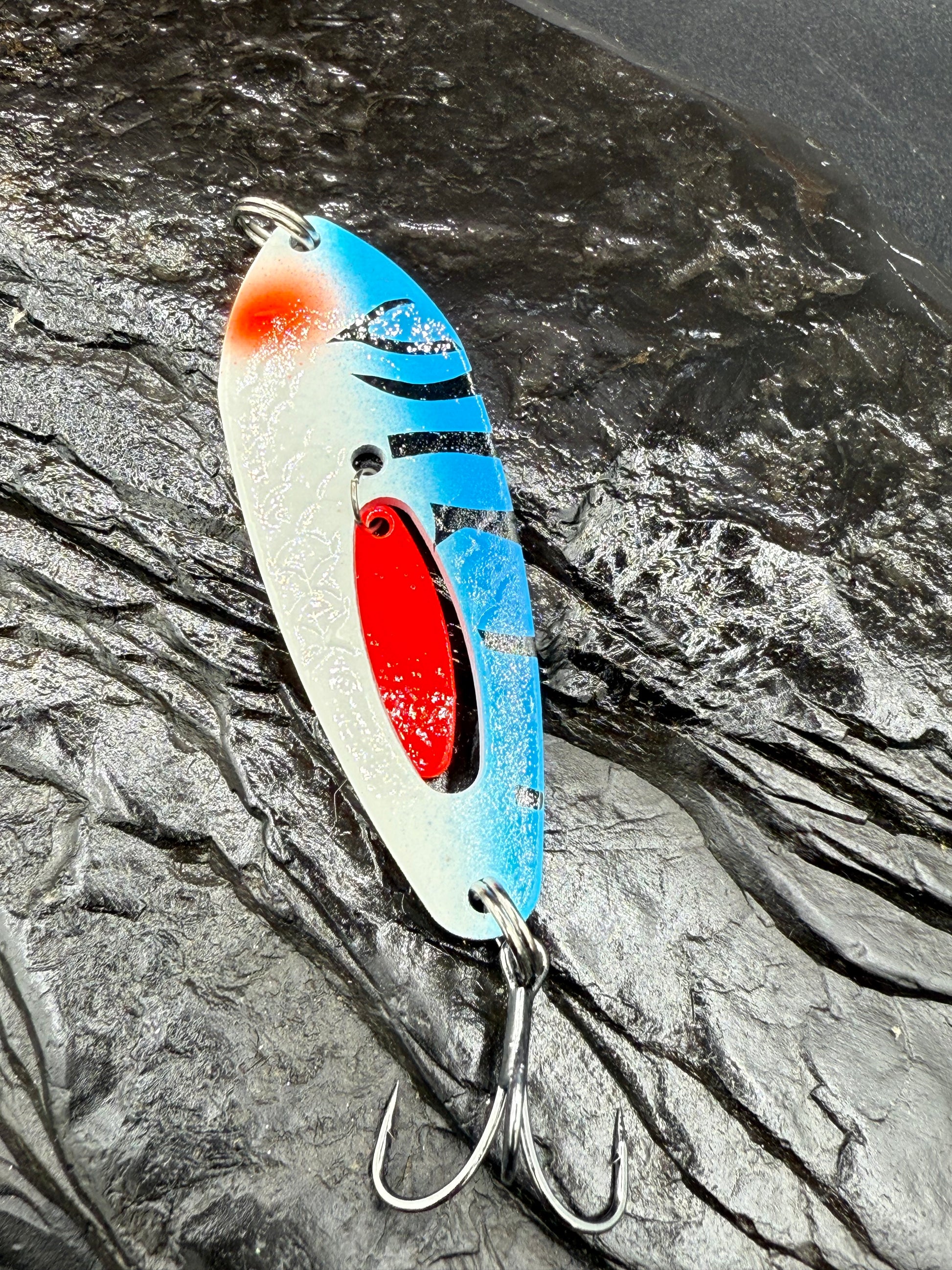 clacker fishing lure CLACKER SPOON BLUE TIGER – Meegs Lures