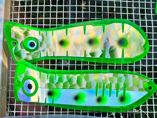 10" GREEN holo SCALE GLOW/ 4GREEN/BLACK DOTS AND RV BACK/ GREEN/BLACK 3 DOTS
