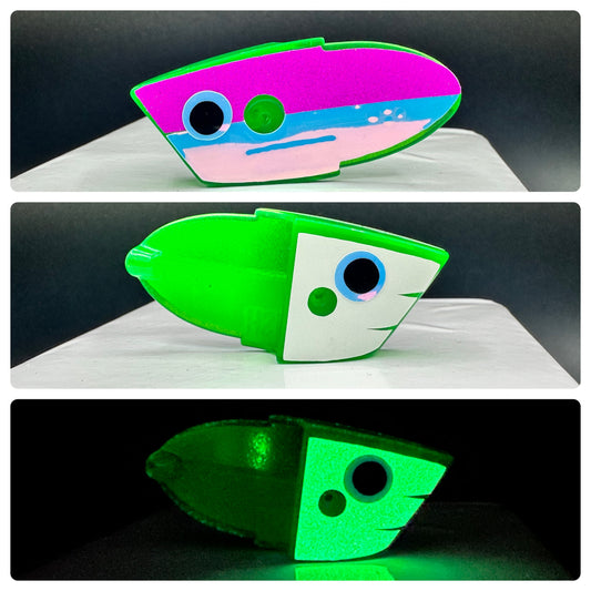 Green with glitter purple/RV and GLOW front