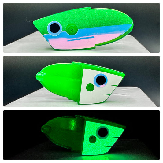 Green with glitter green/RV and GLoW front